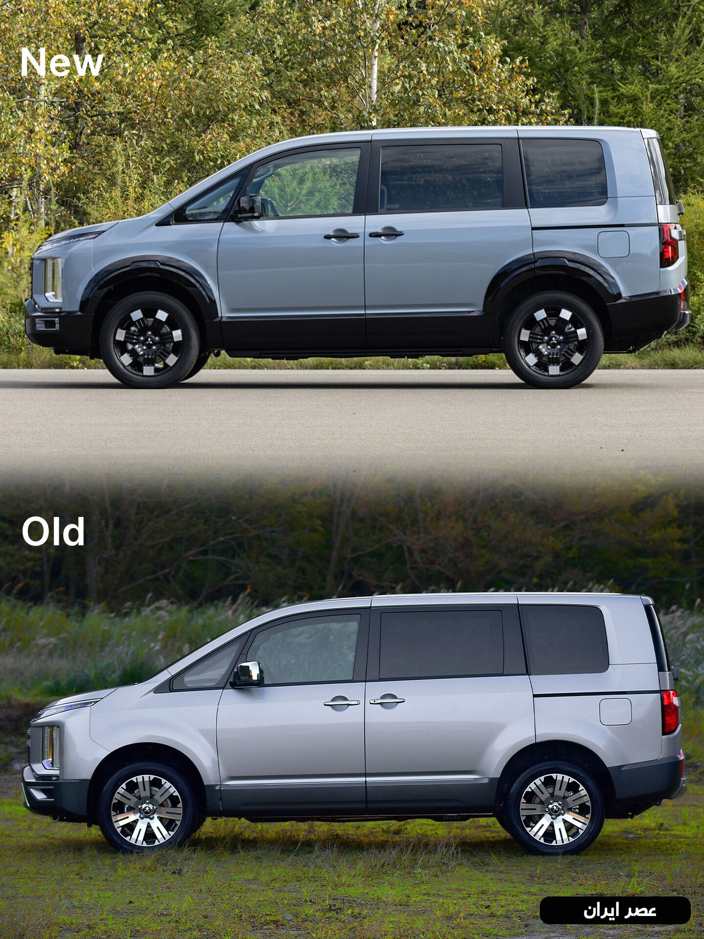 نمای جلوی خودروی میتسوبیشی دلیکا D:5 مدل ۲۰۲۵ با طراحی ایکس‌شکل (Dynamic Shield) و ارتفاع بلند شاسی در رنگ نقره‌ای.